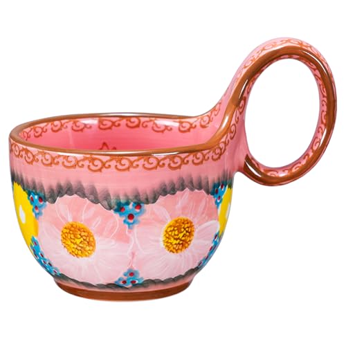 silesia 16 OZ Polish Style Hand Painted Ceramic Soup Mug Bowl, Glazed Pink