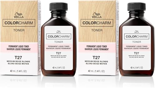 WELLA colorcharm Hair Toner, Neutralize Brass With Liquifuse Technology, T27 Medium Beige Blonde, 1.4 oz (Pack of 2)