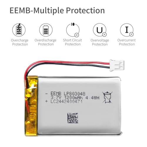 EEMB Lithium Polymer Battery 3.7V 1200mah 803048 Lipo Rechargeable Battery Pack with Wire JST Connector for Speaker and Wireless Device- Confirm Device & Connector Polarity Before Purchase - Thumbnail 5