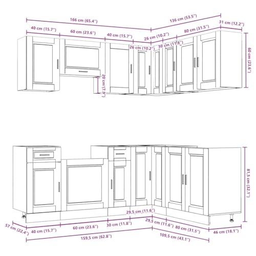 Porto Kitchen Cabinet Set - 11-Piece Modular Storage Solution in Stylish Concrete Grey Wood Composite - Image 3