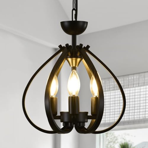 Black Chandelier for Dining Room, Entryway Light Fixture Small