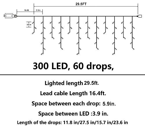 Lomotech Christmas Icicle Lights, 300 Led 60 Drops 29.5Ft 8 Modes Waterproof Christmas Lights Connectable With Timer For Holiday, Wedding Party, Eaves, Christmas Decorations (White) #TOP6