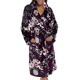 A2Z Luxuriöser Damen-Bademantel aus Flanell, Fleece, Blumenmuster, Schalkragen, Winter, gemütlich, Wickelmantel, weich, warm, Loungewear für Damen, blumenmuster, 20-22