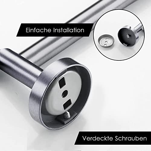 Roestvrij staal enkele staaf handdoekstang rail 90cm 100cm 110cm 120cm - dik groot formaat, schroeven montage houder rek voor keuken en badkamer, geborsteld (maat: 60 cm) praktisch - Image 6