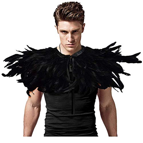 LVOW Gothic Black Feather Cape Shawl Collares Halloween Maleficent Costume for Men (Style -01)