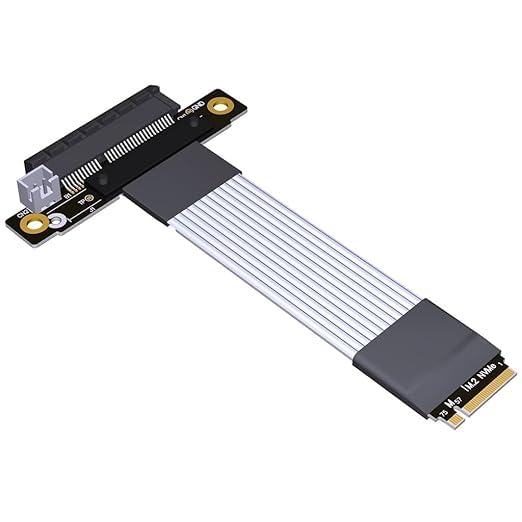 JMT ADT-K42ST M.2 NVMe to PCIe5.0 x4 Signal Extension Cable 128 Gbps High Speed Silver-Plated Wire with SATA Power Adapter (K42ST-BK,30cm)