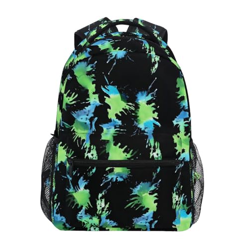 Black Green Tie Dye Backpack 3rd 4th 5th Grade School Bookbag Travel Laptop Daypack Bag Purse for Boys Girls Teens