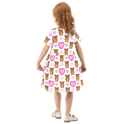 Girls Summer Dress Cute Bear Print Short Sleeve Midi Dresses for Toddler Girl3