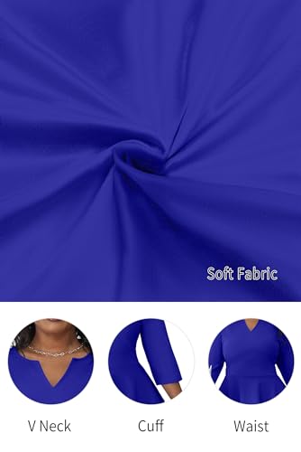 Image of Runwind Plus Size Dresses for Curvy Women, Work Church Professional Office Vintage Peplum Pencil Dress V Neck 3 /4 Sleeve