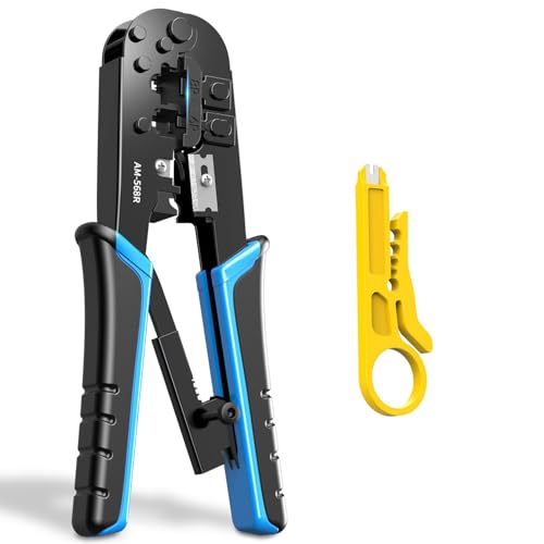 Image of RJ45 Ethernet Cable Crimping Tool Cat5 Cat5e Cat6 for UTP 8P /RJ45 and 6P /RJ12 4P /RJ11 connectors Crimp Cut Strip 568R Dual Modular Network Crimper Cutter Stripper Network Wire Stripper