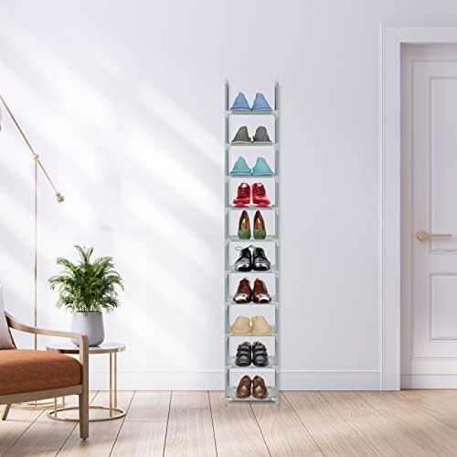 Yitriden 10 Tier Shoe Rack, Multipurpose Shoe Shelf Storage, Grey Metal Storage Organiser Stand, Home Shoe Tower Shelf for Bedroom, Narrow Space, Cloakroom, Entryway, Grocery Room, Storage Room