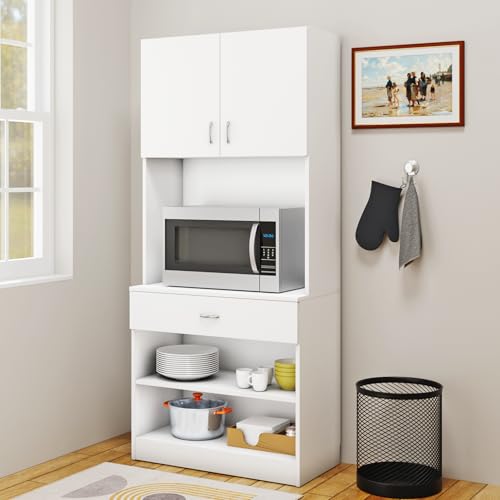 Image of VIKI Furniture | Kitchen Cabinet - Drawer with Doors & Open Shelves, Organizer for Kitchen, Bedroom, Hallway & Living Room (Frosty White - 40D x 80W x 180H cm) | 1 Year Warranty