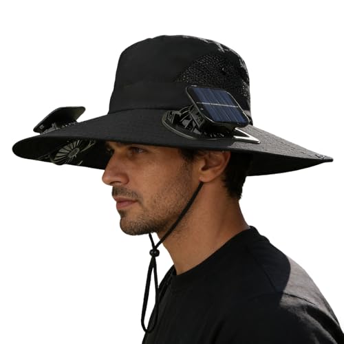 Sombrero con Ventilador para Mujer - Tocado de ala ancha,Sombrero de Ala Ancha con Ventilador Solar,Para dores camping playa golfistas viajeros de verano senderismo deportes conciertos parque ciclismo