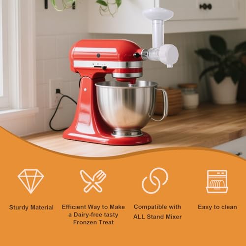 Soft Serve Ice Cream Maker Attachment Compatible with Kitchenaid Stand Mixer, Natural Dairy Free Fruit Sorbet Yogurt Maker, Dishwasher-Safe Ice Cream Accessories