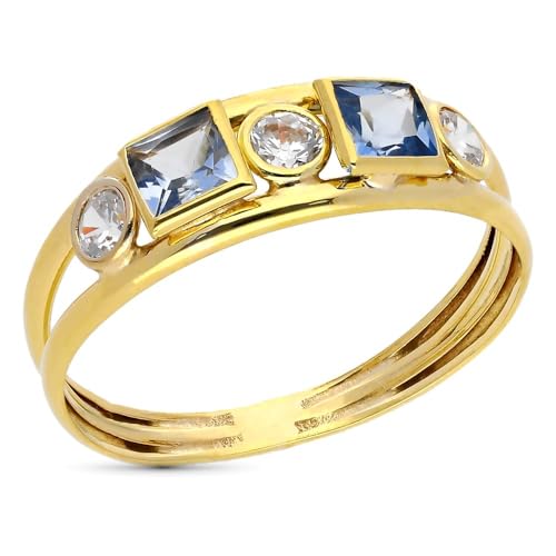 Bague double corps or 9 carats aigue-marine et zircon cubique 4mm