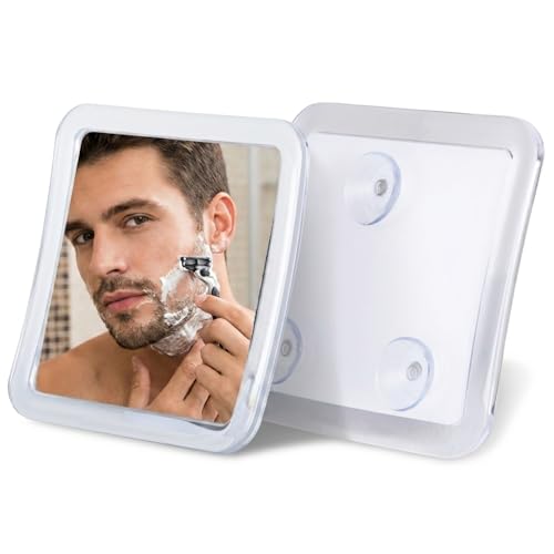 MIRRORVANA Small Travel Shower Mirror - Fogless & Shatterproof Shaving Mirror for Shower - Stick On Bathroom Mirror with Triple Suction Cups - 13.5cm x 13.5cm
