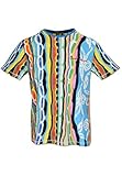  Carlo Colucci Farbgewaltiges Allover Print T-Shirt, Weiß-Petrol-Orange Weiß L