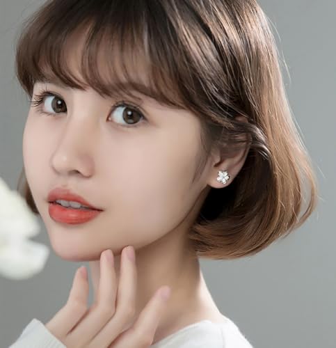 Reffeer Solid 925 Sterling Silver Plumeria Flower Stud Earrings for Women Teen Girls Crystal Flower Stud Earrings2