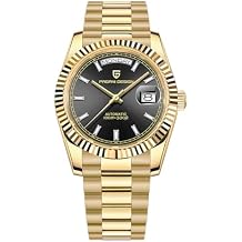 RollsTimi Pagani Design Mens Automatic Watch, NH36A Movement DD40 AR Sapphire Glass 100 Meter Water Resistant Mens Classic Casual Sport PD-1783 Gold-Black AT-1783