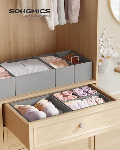 SONGMICS Drawer Organizers, Dresser Divider Organizers, Set of 12, Foldable Fabric Storage Boxes for Socks, Underwear, Bras, Ties, Scarves, Dove Gray URDZ006G02 - Image 2