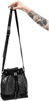 Restyle Clothing - Sanctum - Gothic Black Casual Womens Bucket Backpack Tote Bag, Black, 20 cm wide x 23 cm high x 10 cm deep