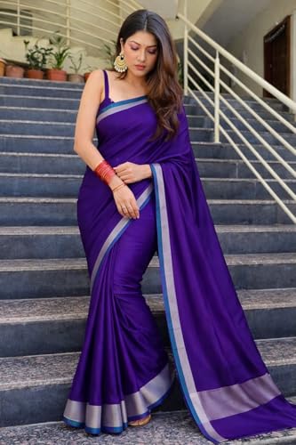 Image of Women's Glory Kanjivaram Soft Lichi Silk Saree With Embroidered Design and Zari Work For Wedding Banarasi Style Sari With Jacquard Woven Unstiched Blouse Piece for Wedding sadi (Purple)