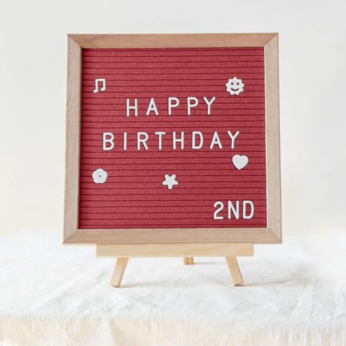 Letterboard in rovere 25 x 25 cm con 400 lettere magnetiche e accessori – Lavagna con cavalletto – Lavagna memo premium per cucina, home office e regali, rosso