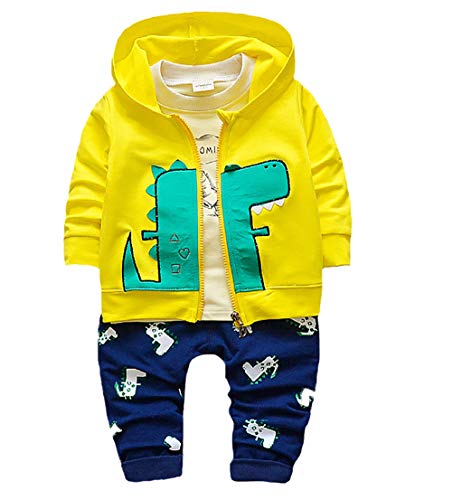 Image of Bibicola Baby Boy Clothes Toddler Cute Outfits for Child Three Piece Suit Long Sleeve Jacket+T-Shirt+Jeans Pants(yellow,12M)