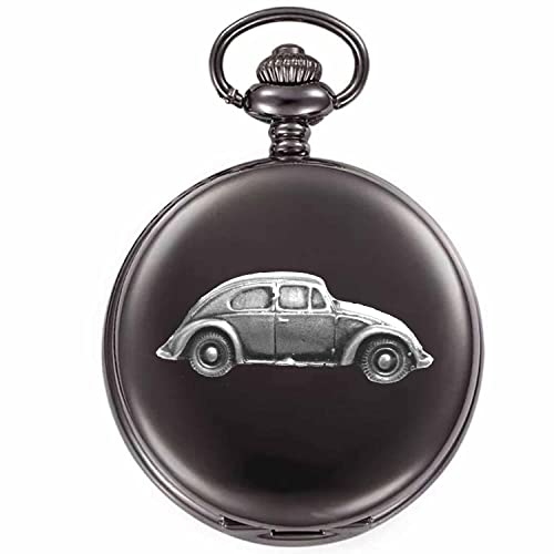 Montre gousset à quartz noire avec fenêtre arrière coccinelle pour homme