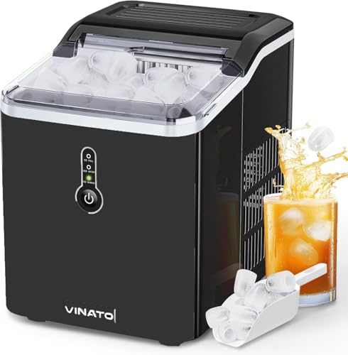 VINATO Maquina de Hielo, Máquina de Cubitos de Hielo Pequeña, 9 Cubitos de Hielo en Sólo 6-10 Minutos, Máquina de Cubitos de Hielo 12kg/24h, Doméstico, Negro