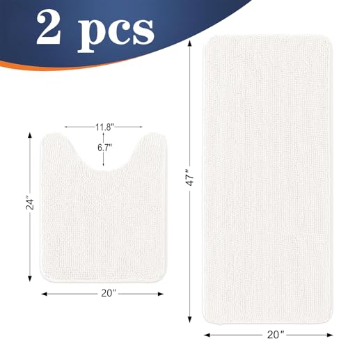 Image of OLANLY Bathroom Rugs Sets 2 Piece, Soft Absorbent Chenille Bath Mats and U-Shaped Contour Toilet Mat Area Rug Set, Machine Washable Bath Carpet, Home Decor Accessories(47 inchx20 inch+24 inchx20 inch, Ivory)