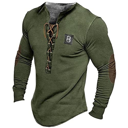 Men's Outdoor Tactical TShirt Spring Autumn Designer Eyelet LaceUp Slim Fit Solid Color Long Sleeve