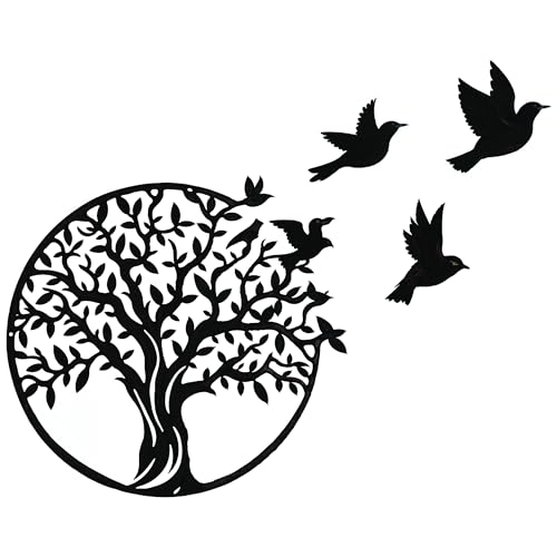 Sticker décoratif, arbre de vie esprit Klimt, envol d'oiseaux, noir, 68 cm X 48 cm