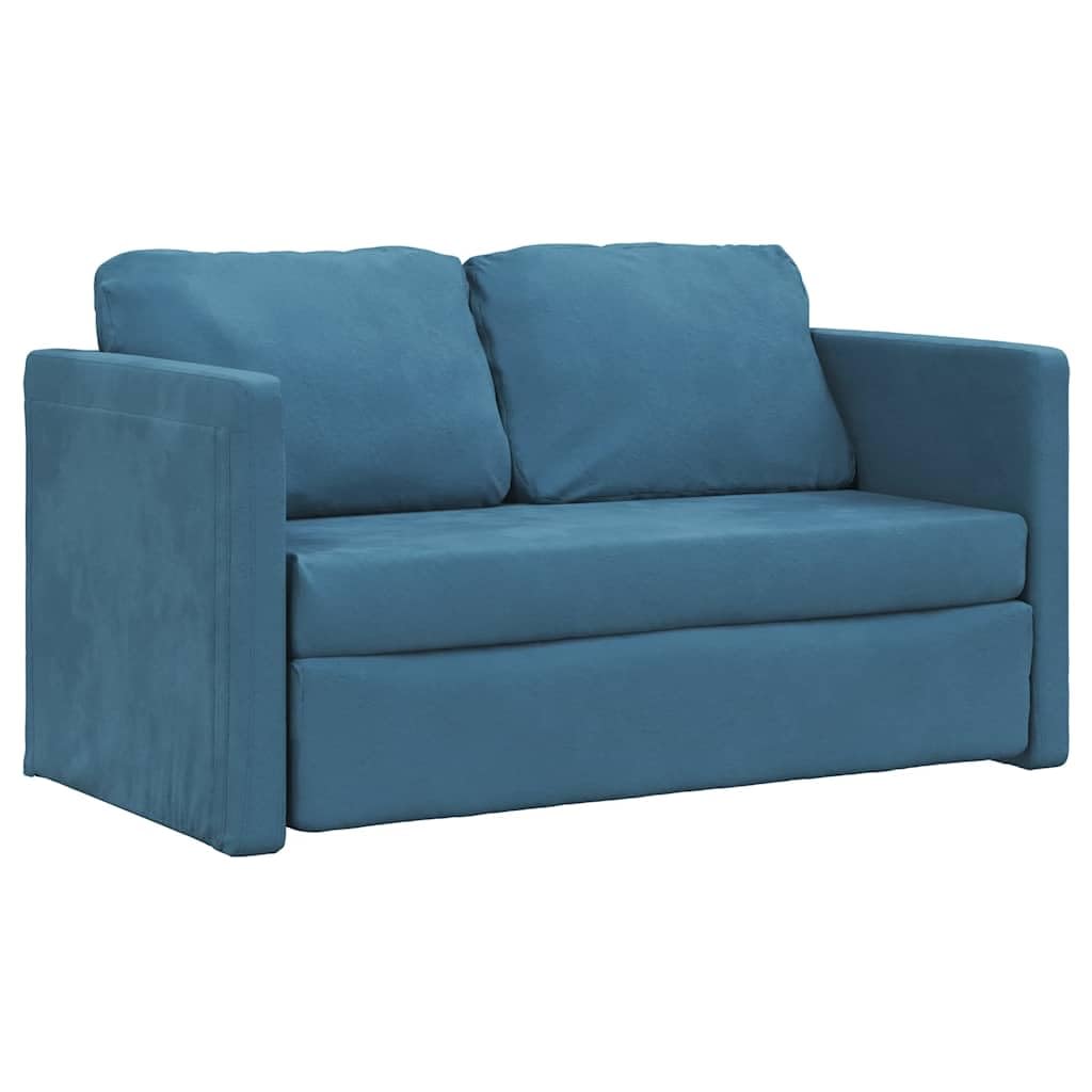 Sofa podłogowa z funkcją spania, niebieska, 122 x 204 x 55 cm, aksamitne obicie, design 2 w 1, metalowy stelaż, wygodne łóżko podłogowe do salonu i małych pomieszczeń