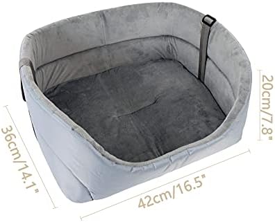 Ryoizen Pet Car Booster Seat Travel Carrier Bed with Removable Mat And Safe Belt Oxford Breathable Soft Velvet Washable Travel Bags for Dogs Cats or Other Small Pet(Gray42 * 36 * 20 cm)