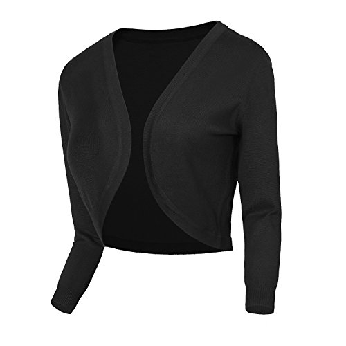 Women's 3/4 Sleeve V-Neck Cropped Cardigan Knitted Button Down Sweater by Urban CoCo