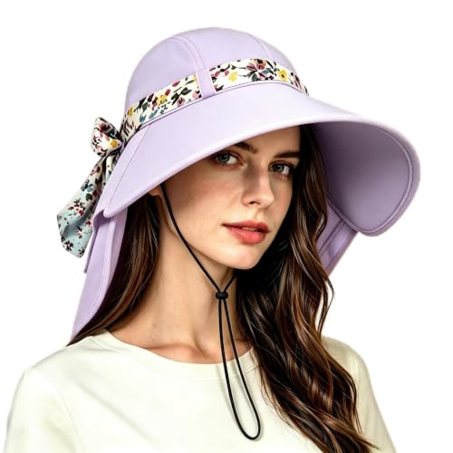 Image of Womens Sun Hats Neck Flap Large Brim UV Protection Foldable Fishing Hiking Cap