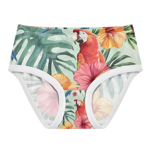 Toddler Girl Panties, Tropical Flower Parrot Green Girls Underwear Cotton, 2–8 Years