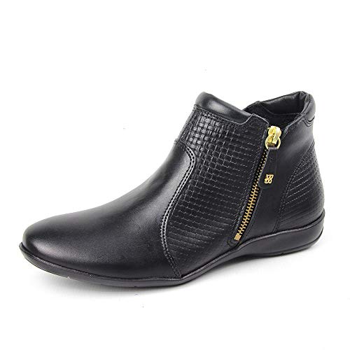 Bota Feminina Cano Curto Flat Em Couro Com Fecho Lateral Perletto