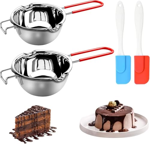 XTUDOU® 2 Pièces Creuset pour Bain-Marie, Bol de Fusion Acier Inoxydable 304 avec 2 Spatules Et Poignée RéSistante à La Chaleur pour Chocolat, Sucre, Beurre,...