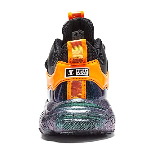 BIG WASP Tênis infantil unissex de corrida leve e respirável para crianças, Preto, laranja, 1 Little