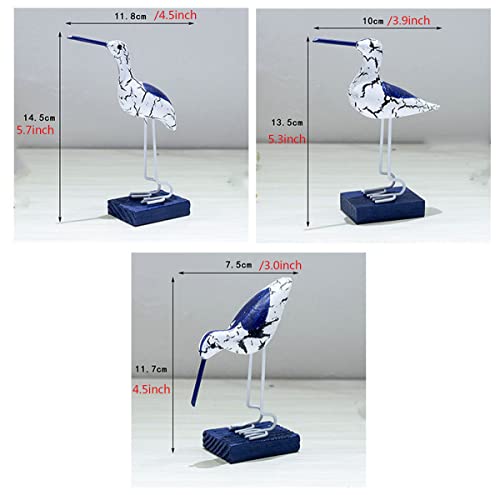 Seahug Nautical Coastal Birds Figurine-Cute Wooden Vintage Distressed Ornament Romantic Relax Beach Mediterranean Theme Handcrafted Desktop Seabird Statue Decoration- Home&Office&Hotel Decor(3Pcs) #TOP1