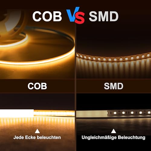 Macchiatto 5m COB LED Streifen Warmweiss 3000K, 640 LEDs Dimmbar Lichtband CRI90+, COB LED Strip Punktlos Flexible für TV… – Ansicht 2
