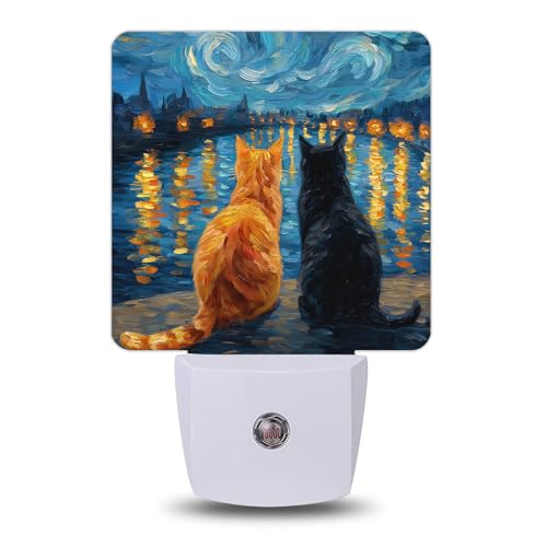 YESPOAK Starry Night Cats Night Lights Plug into Wall, Night Light with Dusk to Dawn Sensor for Bedroom Bathroom Kitchen Hallway Stairs, Decorative Room Gift, Energy Efficient Desk Lamp