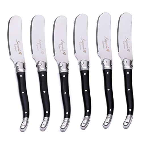 Laguiole by FlyingColors Cheese Knife Butter Spreaders Knife Set. Stainless Steel, Black Color Handle, 6 Pieces