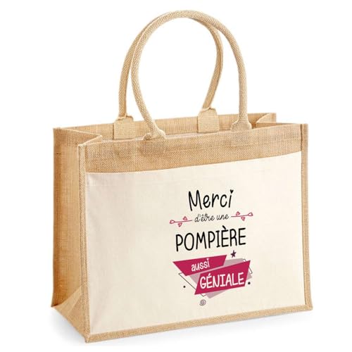 Sac de shopping avec grande pochette avant cabas jute Fête des Mères