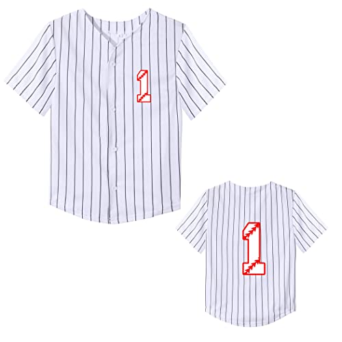 Mowbeat Baby Baseball Jersey Stripe 1 Year Old Birthday Shirt Short Sleeve Button Tee 1st Infant Toddler T Shirt