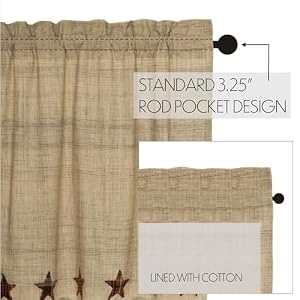 VHC Brands Abilene Country Tan Independence Day Appliqued Star Prairie Swag Set of 2 36x36x18