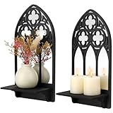 Ovveroche 2 Set Gothic Candle Sconces Wall Decor, Arch Cathedral Frame Gothic Wall Sconce Candle Holder for Bedroom, Bathroom, Dining Room, Living Room, Black