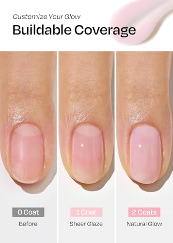 Image of ohora Natural Glow Milk Syrup Nail Strengthener (Cherry Blossom) - Tinted Nail Hardener for Brittle, Damaged Nails, Quick-Dry Glossy Finish, Nail Repair & Growth, 15 mL